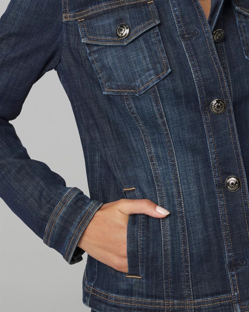 Button-Shoulder Denim Jacket | White House Black Market